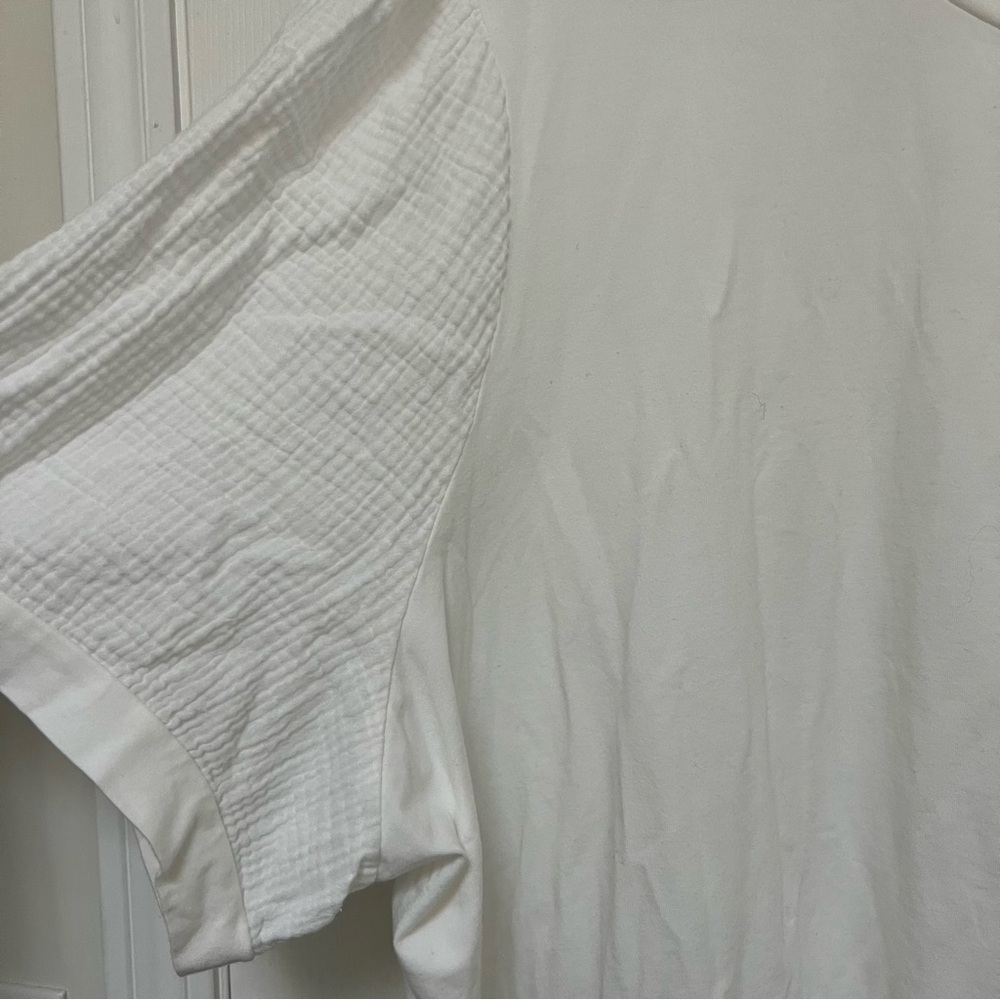 White Tee with Textured Sleeves